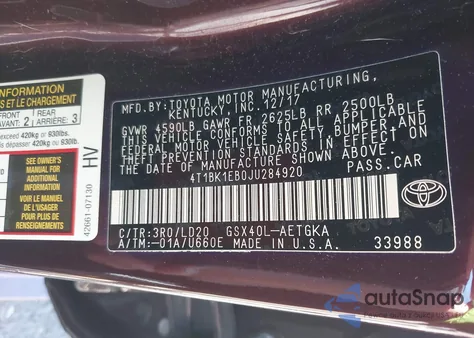 2018 Toyota Avalon Xle from USA, damaged, VIN 4T1BK1EB0JU284920
